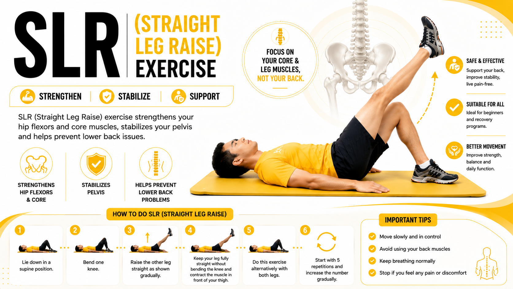 SLR (Straight Leg Raise) Exercise for Core Strength & Lower Back Support